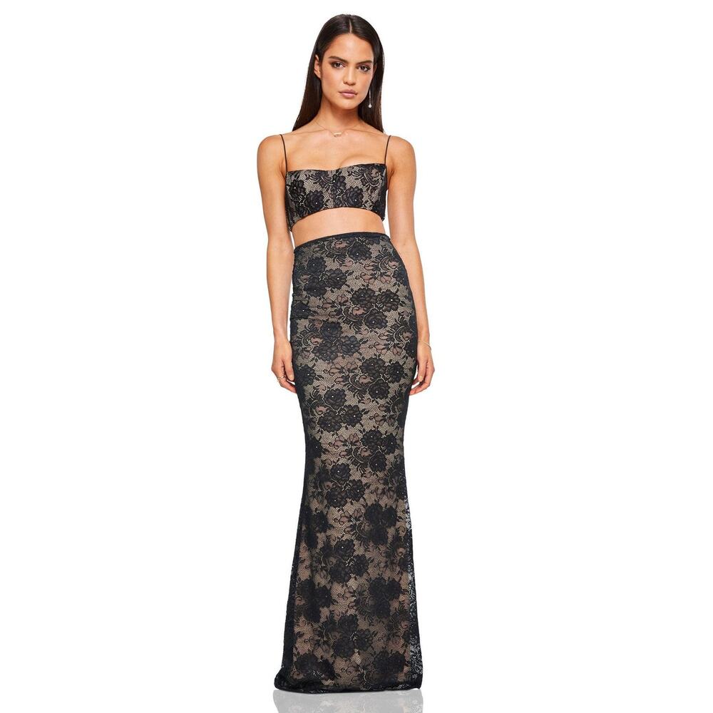 Nookie Heaven Black Lace Maxi Skirt Size S NWT $250